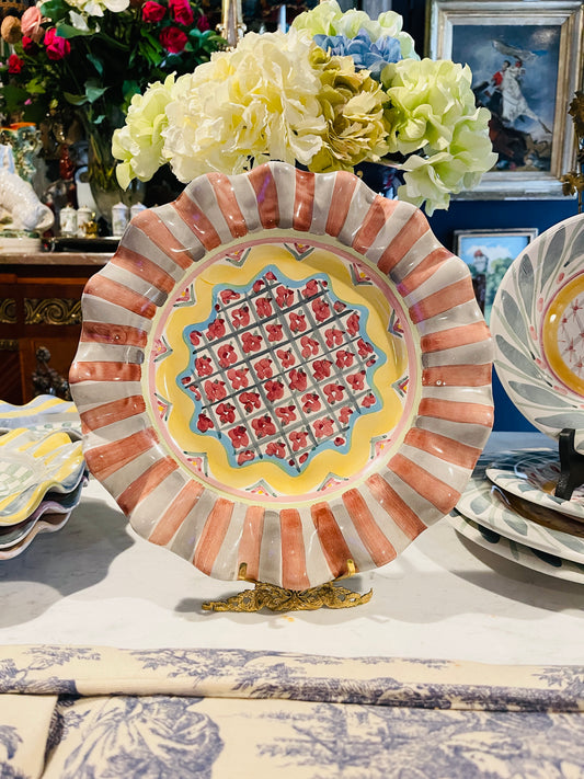 Rose Cottage, Vintage MacKenzie Childs Fluted Dinner Plate, Glazed Terracotta