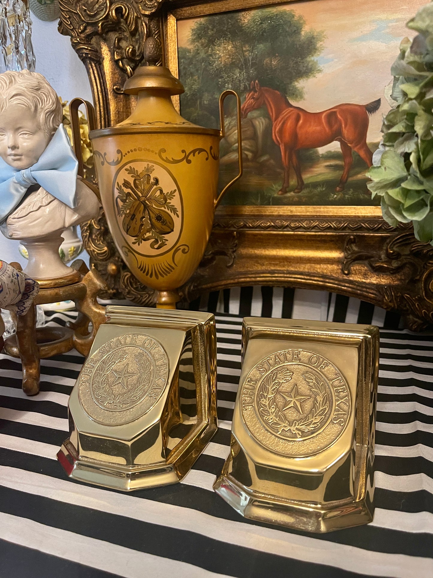 Brass Texas State Seal Bookends by Metalcrafters, Vintage, Heavy, Estate Decor