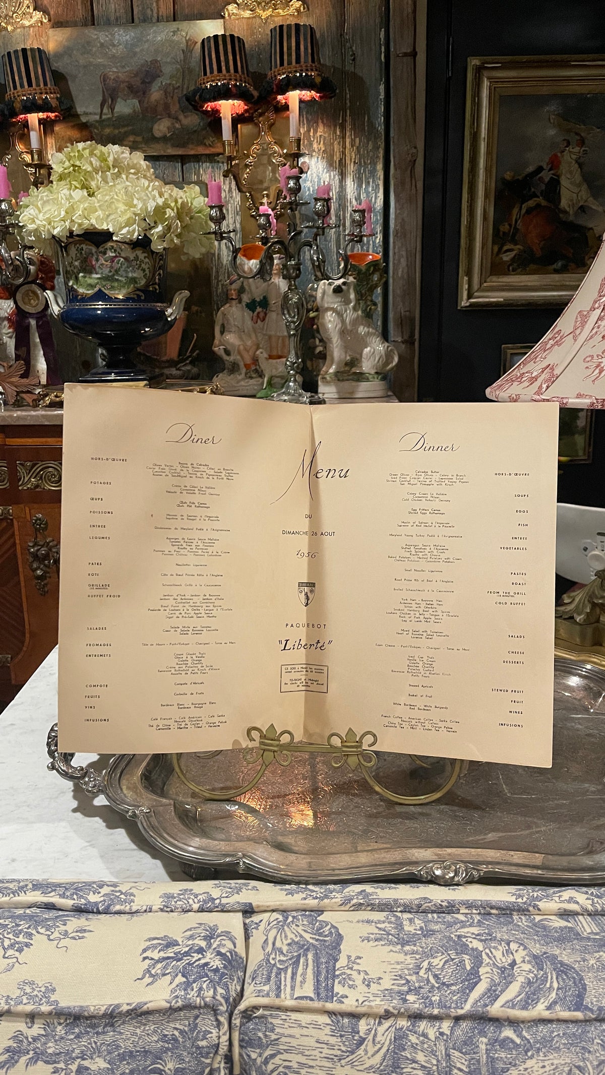 1956 French Line Illustrated Menu — Gentil Coquelicot | Jean A. Mercier