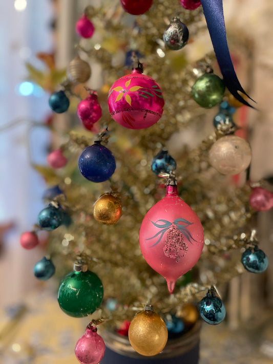 Curated Pair of Vintage Pink Glass Ornaments