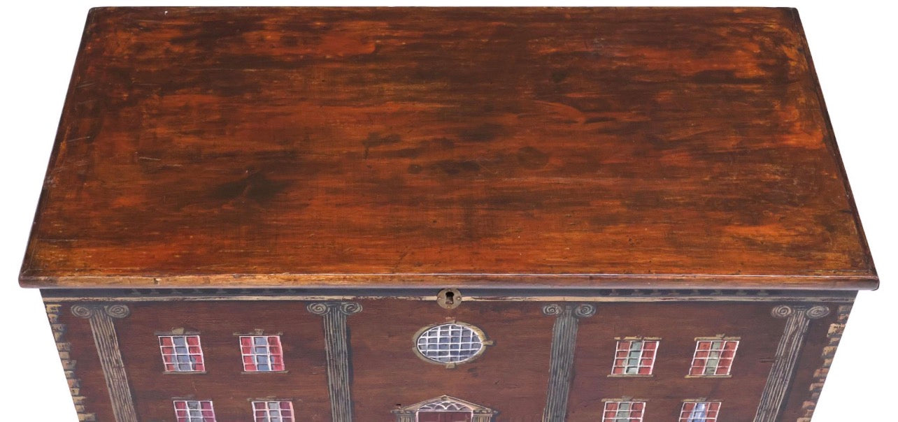 English House Blanket/Storage Box – Grand Georgian Manor, Pink Drapes, Four Plants in Urns