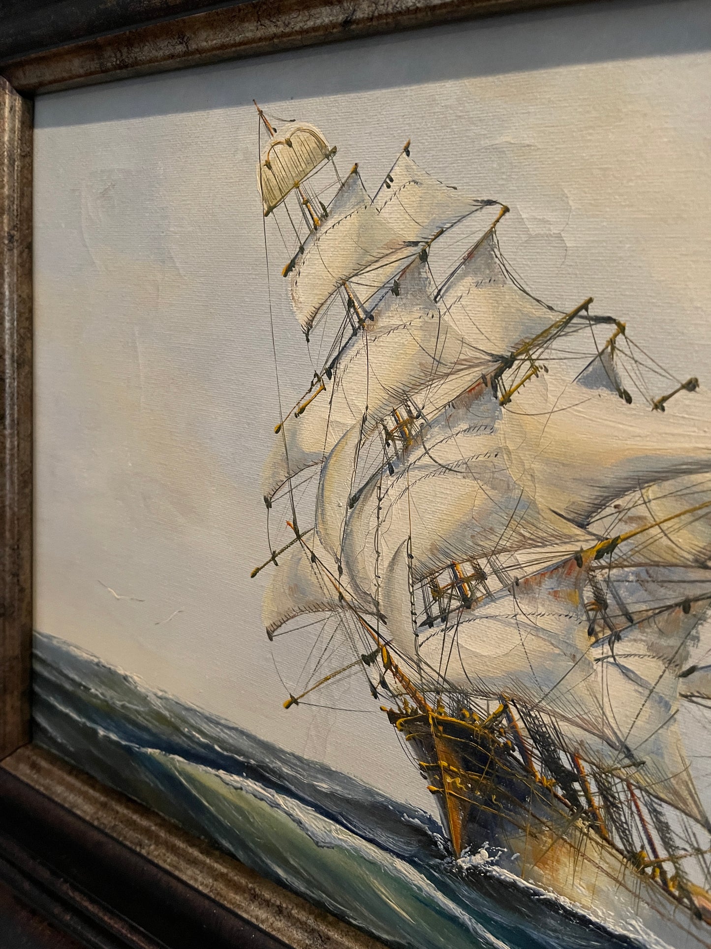 Vintage Clipper Ship Oil Painting by British Artist, John Ambrose (1931-2010)