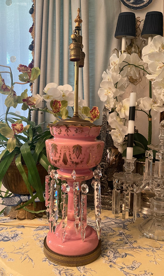 XL Antique Pink Lustre Telescopic Lamp with Crystal Prisms – Monte Vista Estate