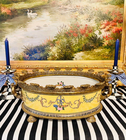 Yellow Porcelain and Ormolu Planter/Monteith Bowl with Relief Work