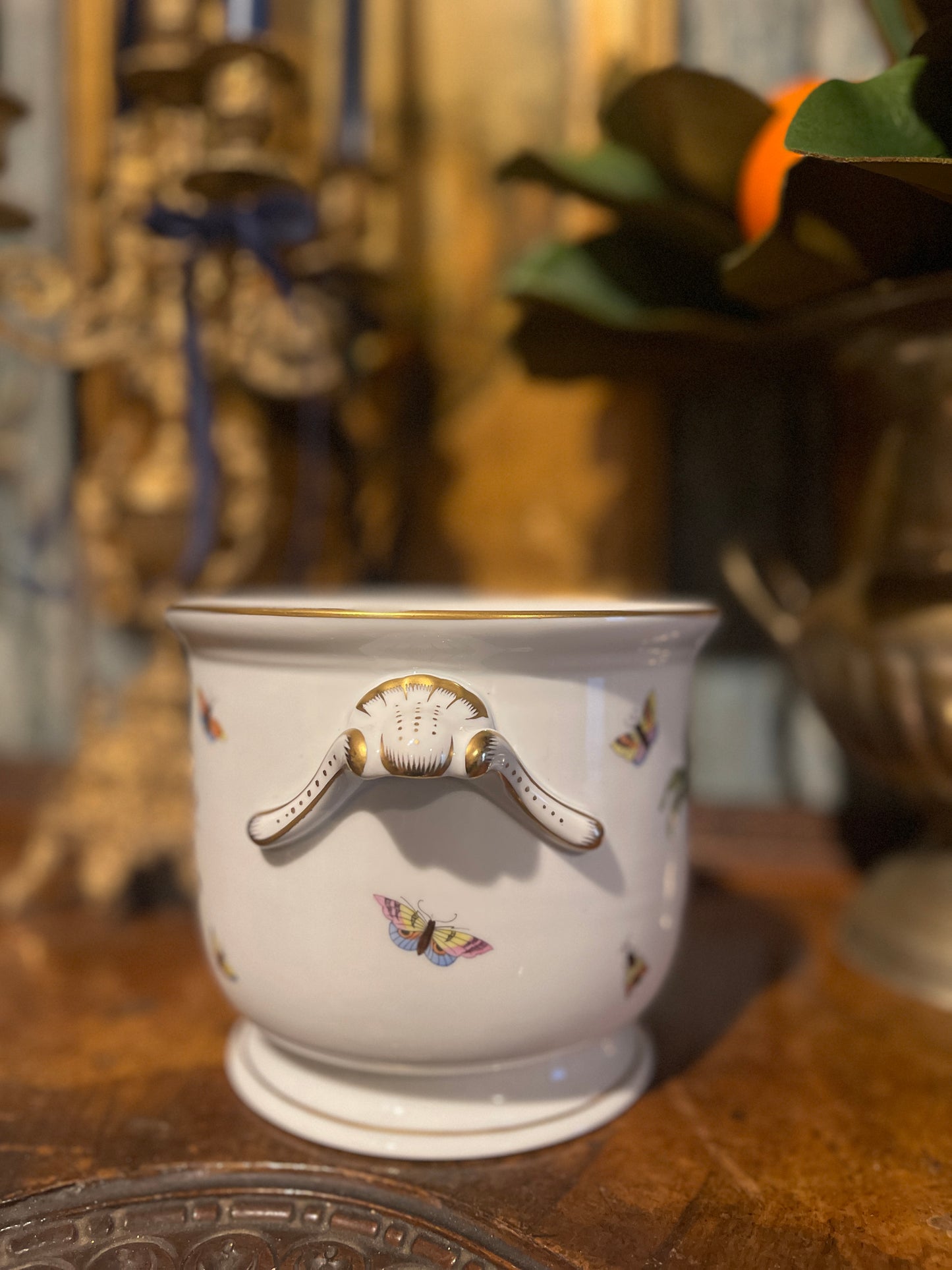 Vintage Herend Rothschild Bird Jardiniere, Hand Painted Porcelain