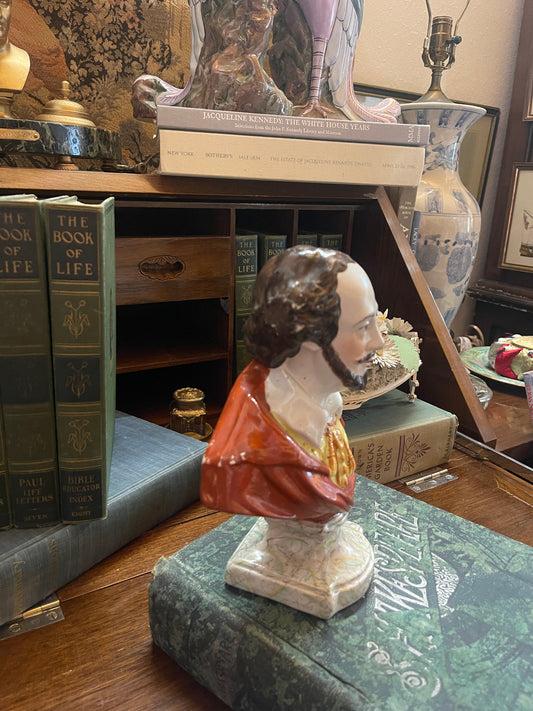 Antique Staffordshire Bust of Shakespeare – “Shakespere” Spelling – 19th Century English Figurine