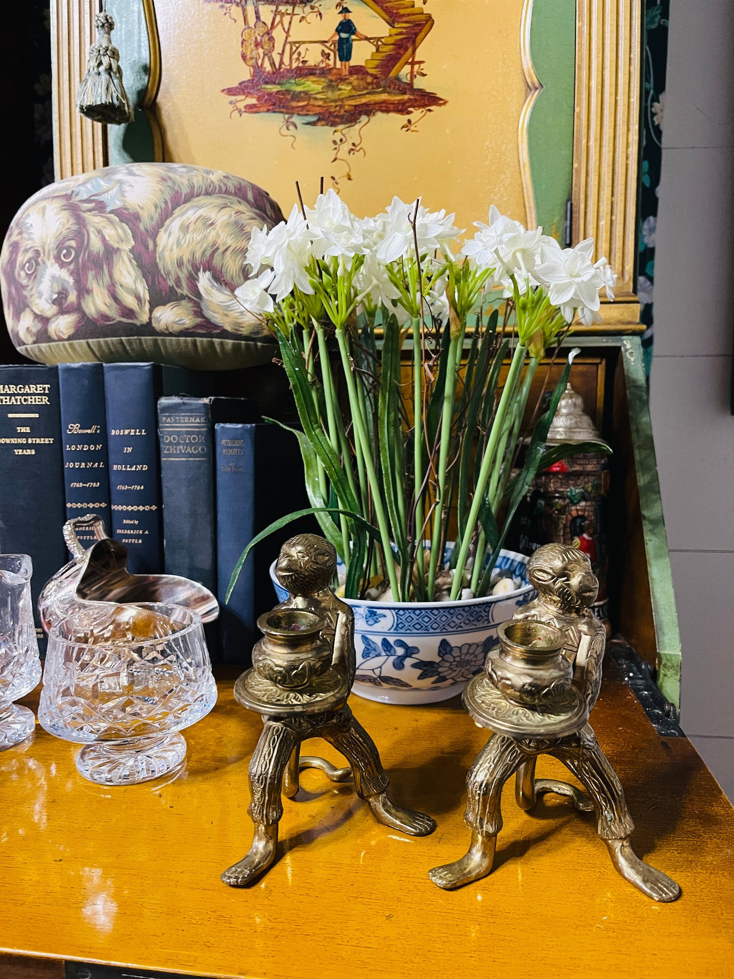 Pair of Mid-Century Brass “Butler Monkey” Candle Holders, Estate Decor, Sourced in Mississippi