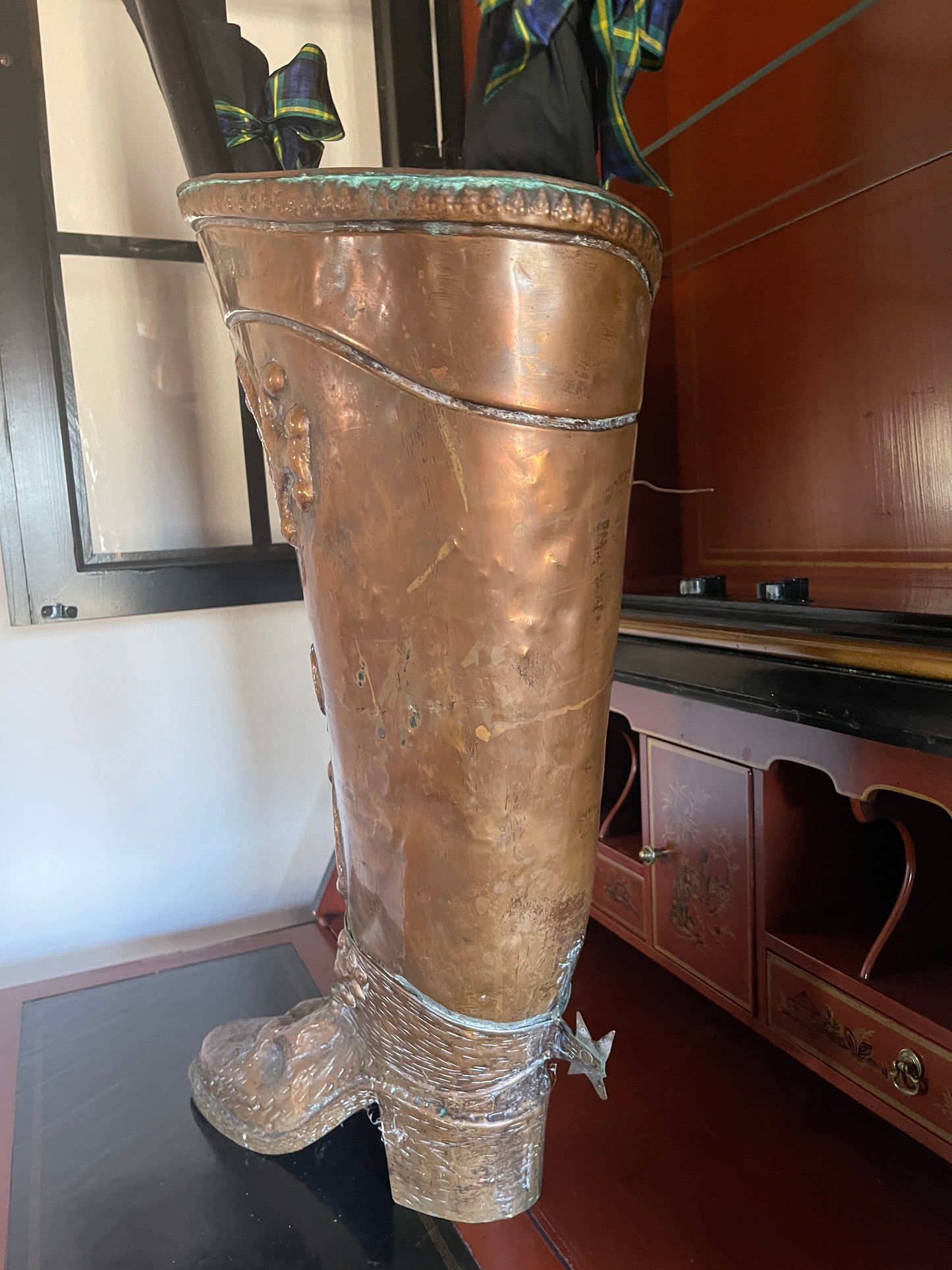 Vintage Copper Boot Umbrella Stand, Estate Decor