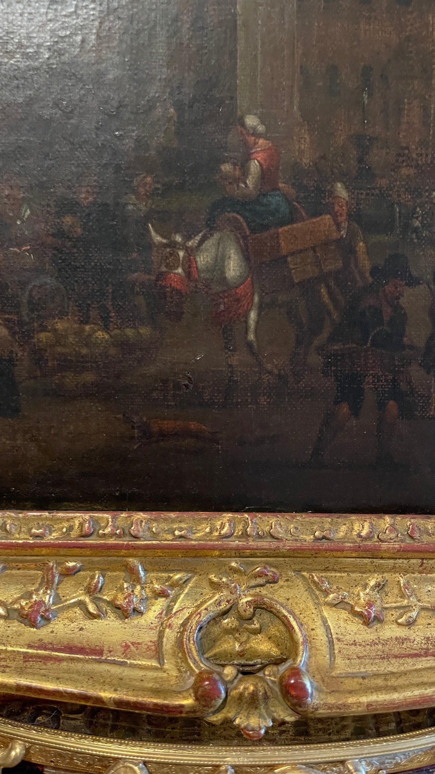 19th-Century European Oil Painting of Market Scene, Florence in an Exceptional Barbizon Frame