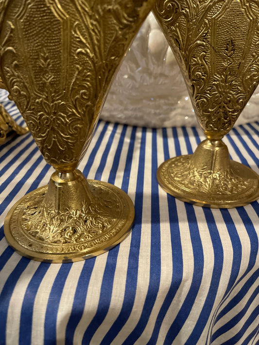 Ornate Gold Metal Vase, vintage Estate Decor