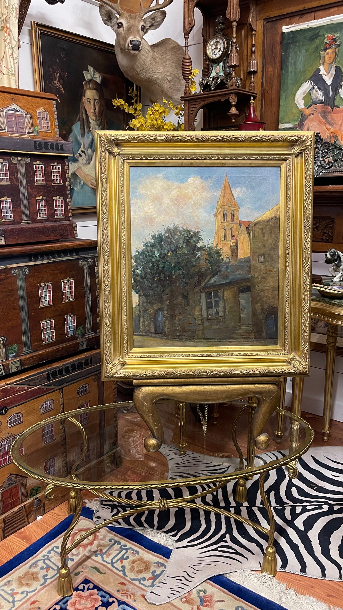 European Church Landscape Oil Painting, Gregor von Bochmann Artist Signed, 19th Century