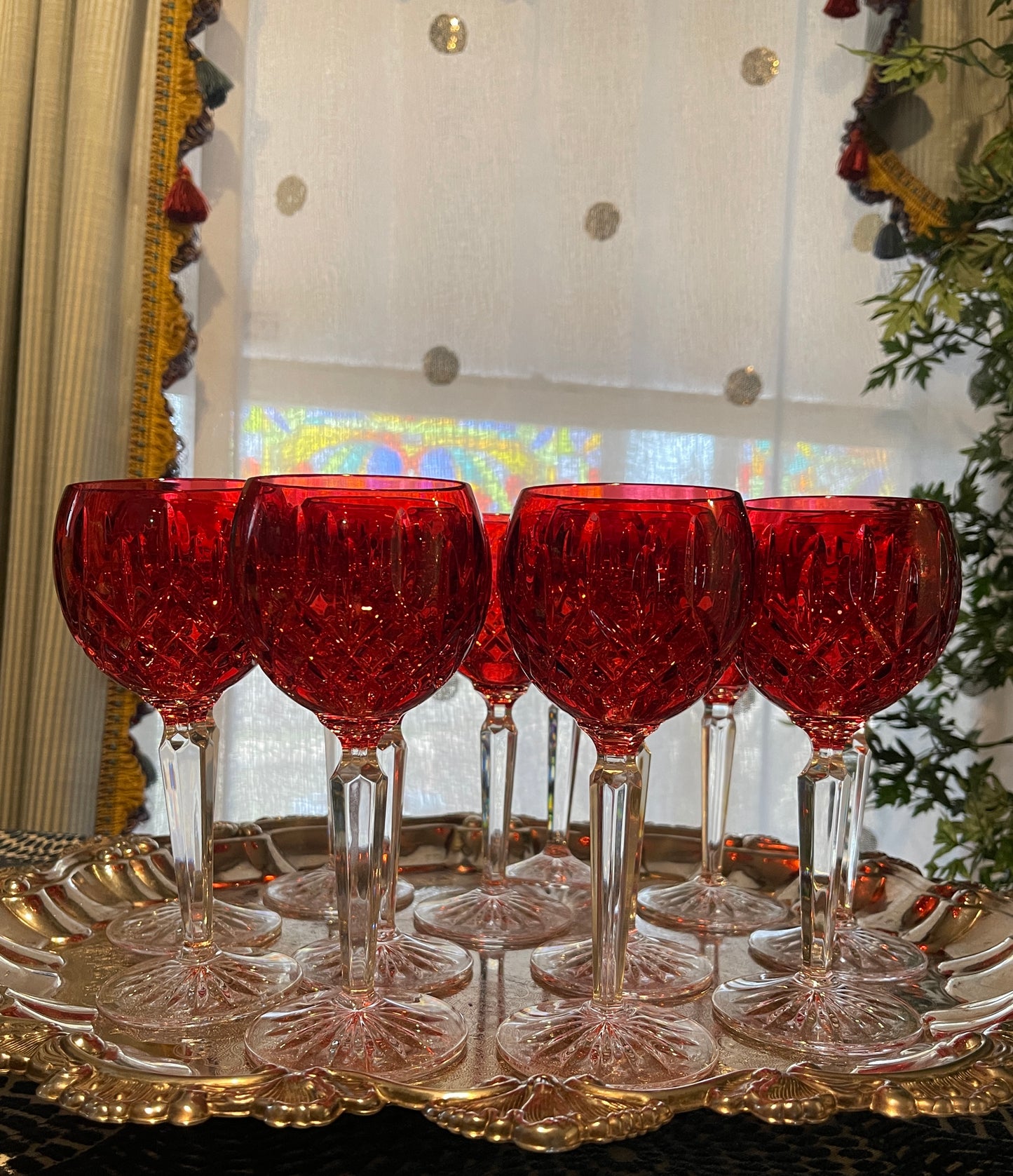 Waterford Lismore Crimson Red Hock Wine Glasses, Sold in Pairs, Pristine