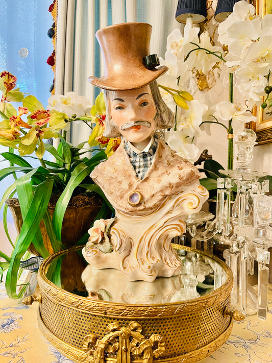Vintage Cordey Porcelain Dandy Bust Statuette| Large Hand-Painted Cordey Gentleman | 16.5” Tall | Whimsical Aristocratic Style