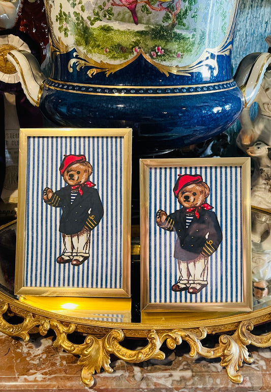 Vintage Ralph Lauren Polo Bear Framed Textile Art | Estate-Sourced