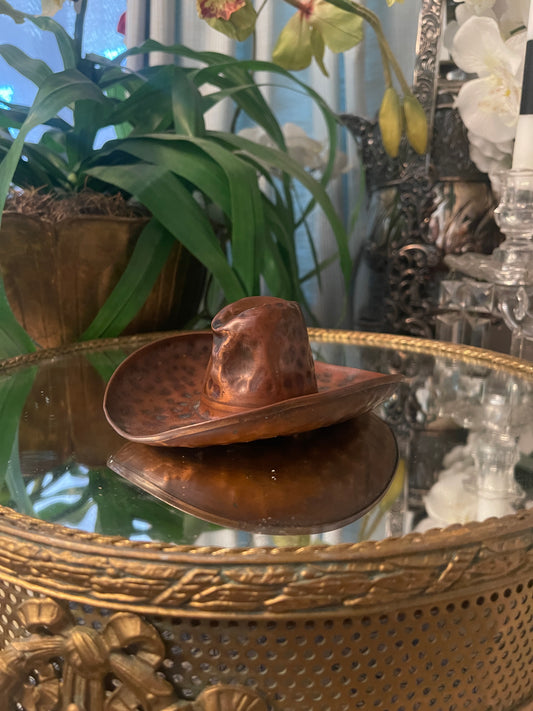 Vintage Hammered Copper Cowboy Hat, Round Top Favorite