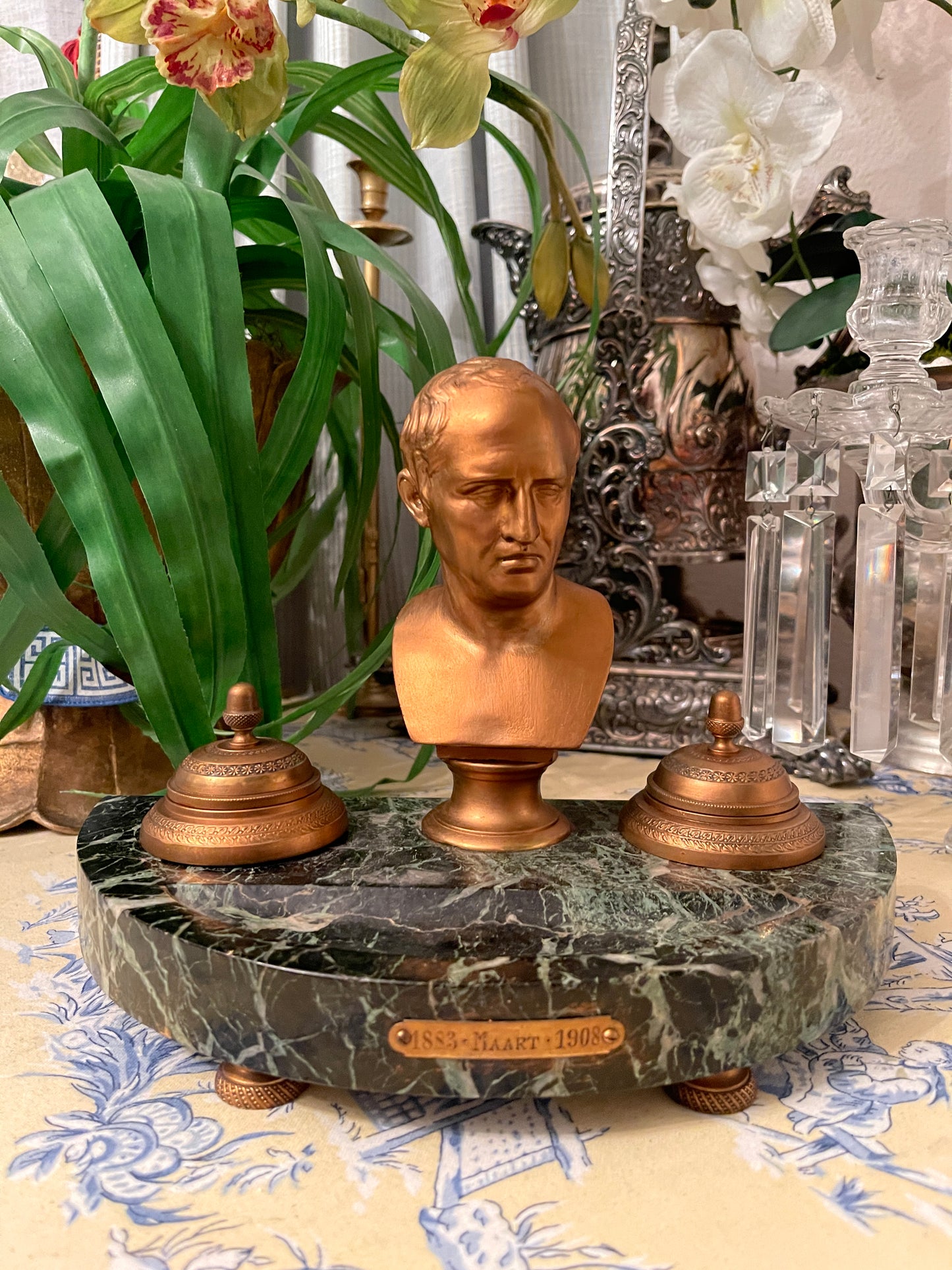 Antique Bronze and Marble Ink Well with Emporer Napoleon Bonaparte Bust, FANTASTIC!