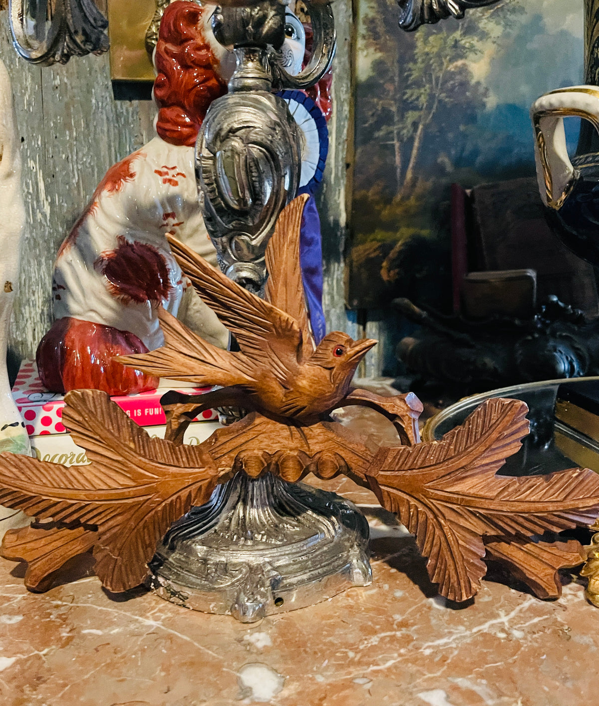 Antique Hand-Carved Wood Bird & Foliage Wall Hanging, Furniture Salvage