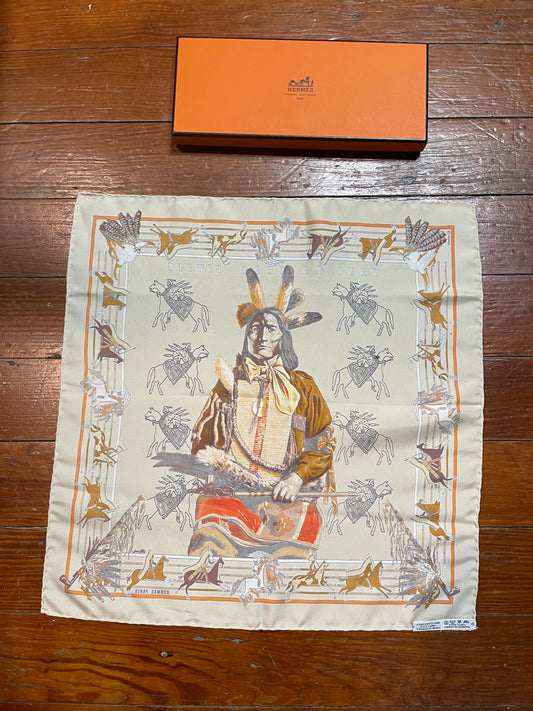 Pani La Shar Pawnee Hermès Scarf with Box, Vintage