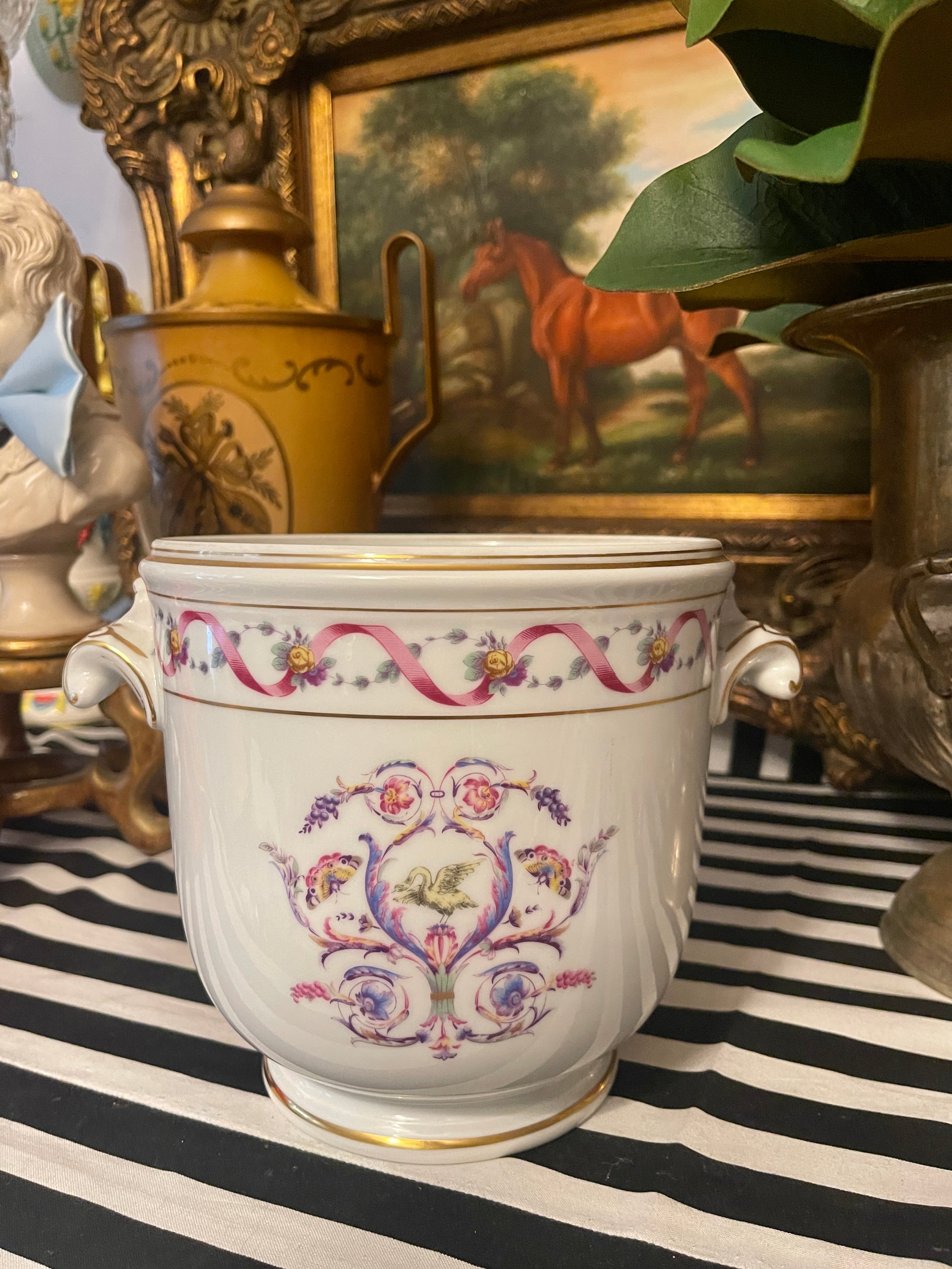 Richard Ginori - Cachepot - Bowl/planter - Siena rust pattern - Roosters - top Porcelain - Ceramic