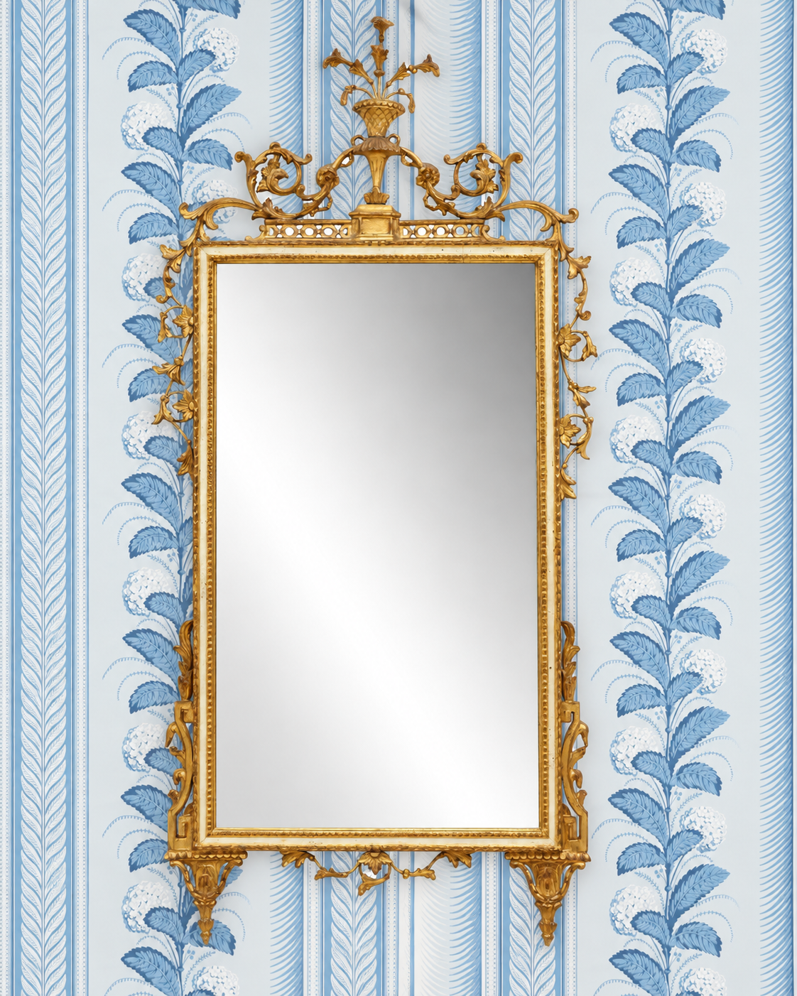 Antique Giltwood Wall Mirror | Tall French Rococo Style Ornate Mirror with Urn Crest | Statement Mirror for Maximalist Interiors