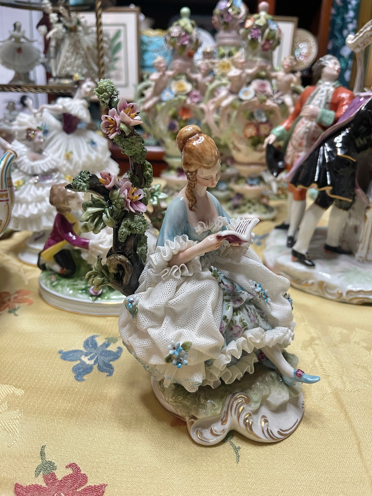 German Porcelain Dresden-Style Figurine | Vintage European Porcelain 
Girl with Book