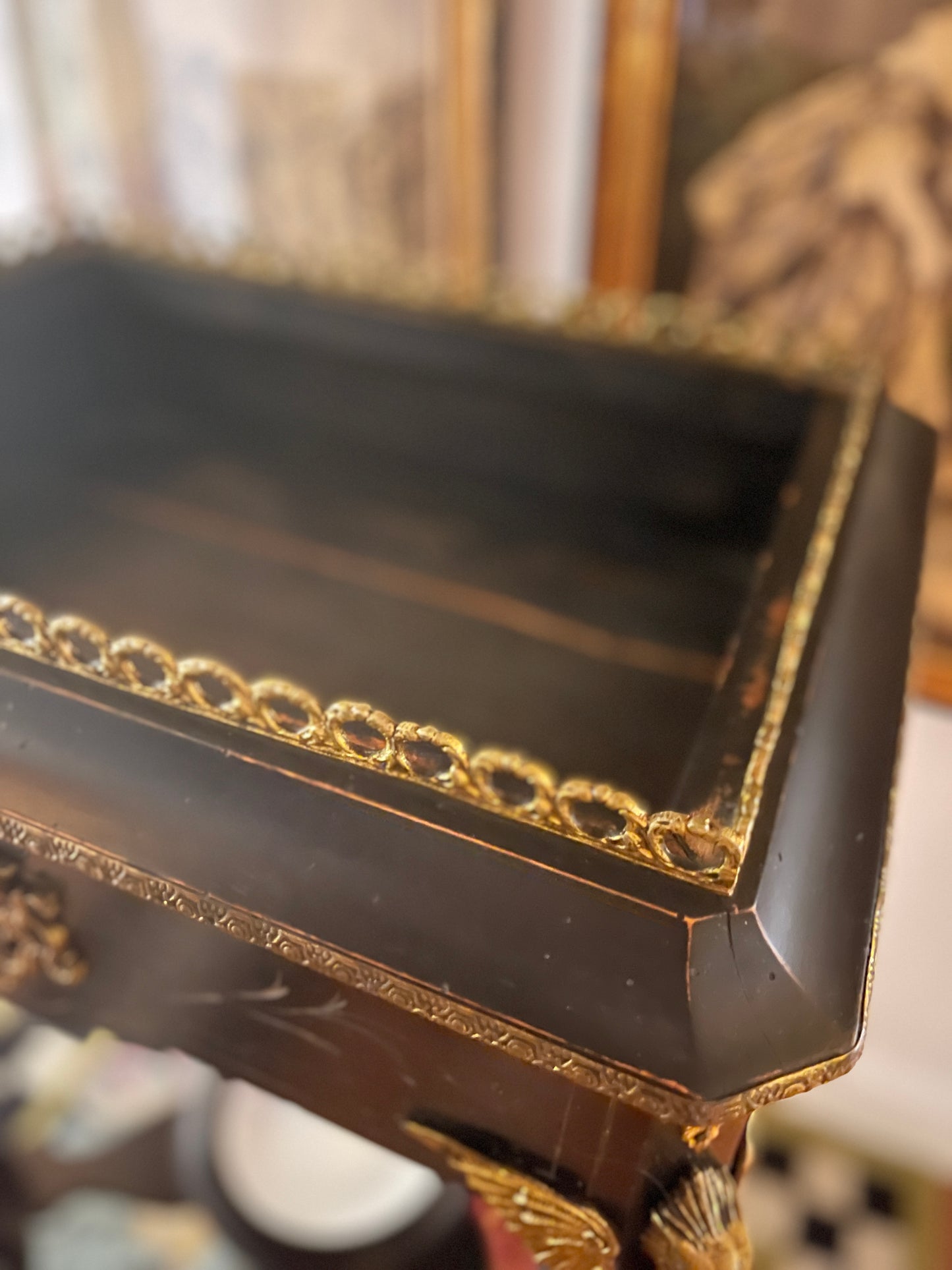 19th Century French Napoleon III Planter Table, Ebonized with Gilt Bronze