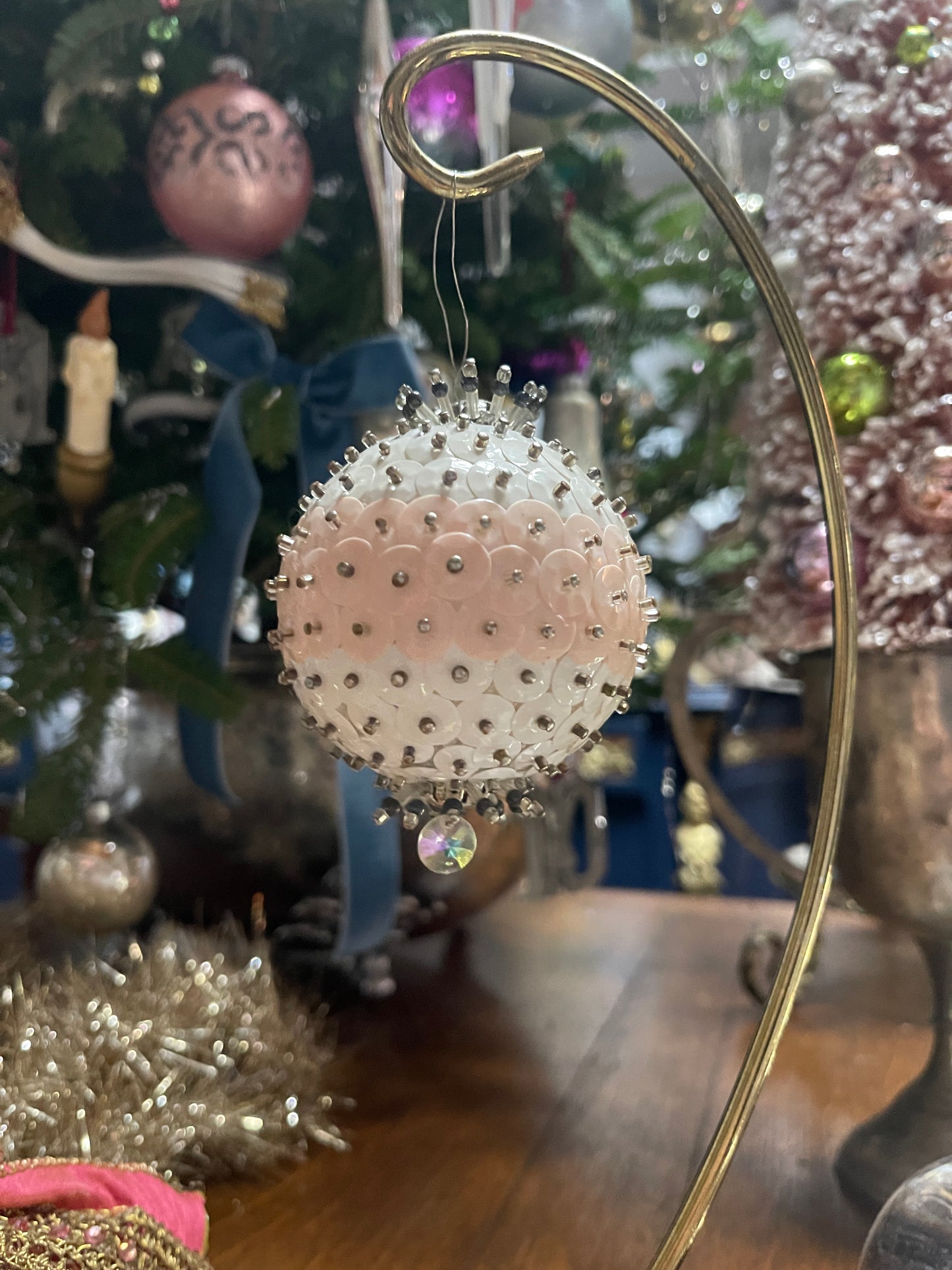 Pink and White Push Pin Ornament, Vintage