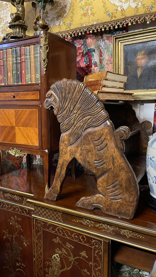 Vintage English Chinoiserie Library Steps with Hand-Carved Guardian Lions