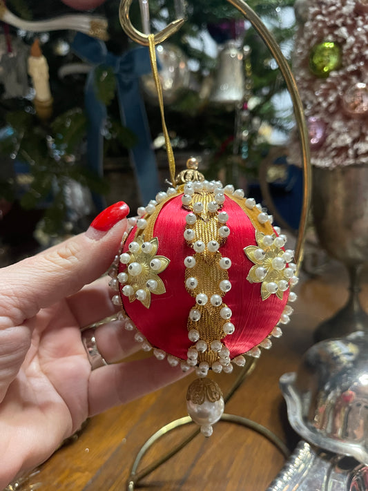 Red, Gold, and White Vintage Push Pin Christmas Ornament