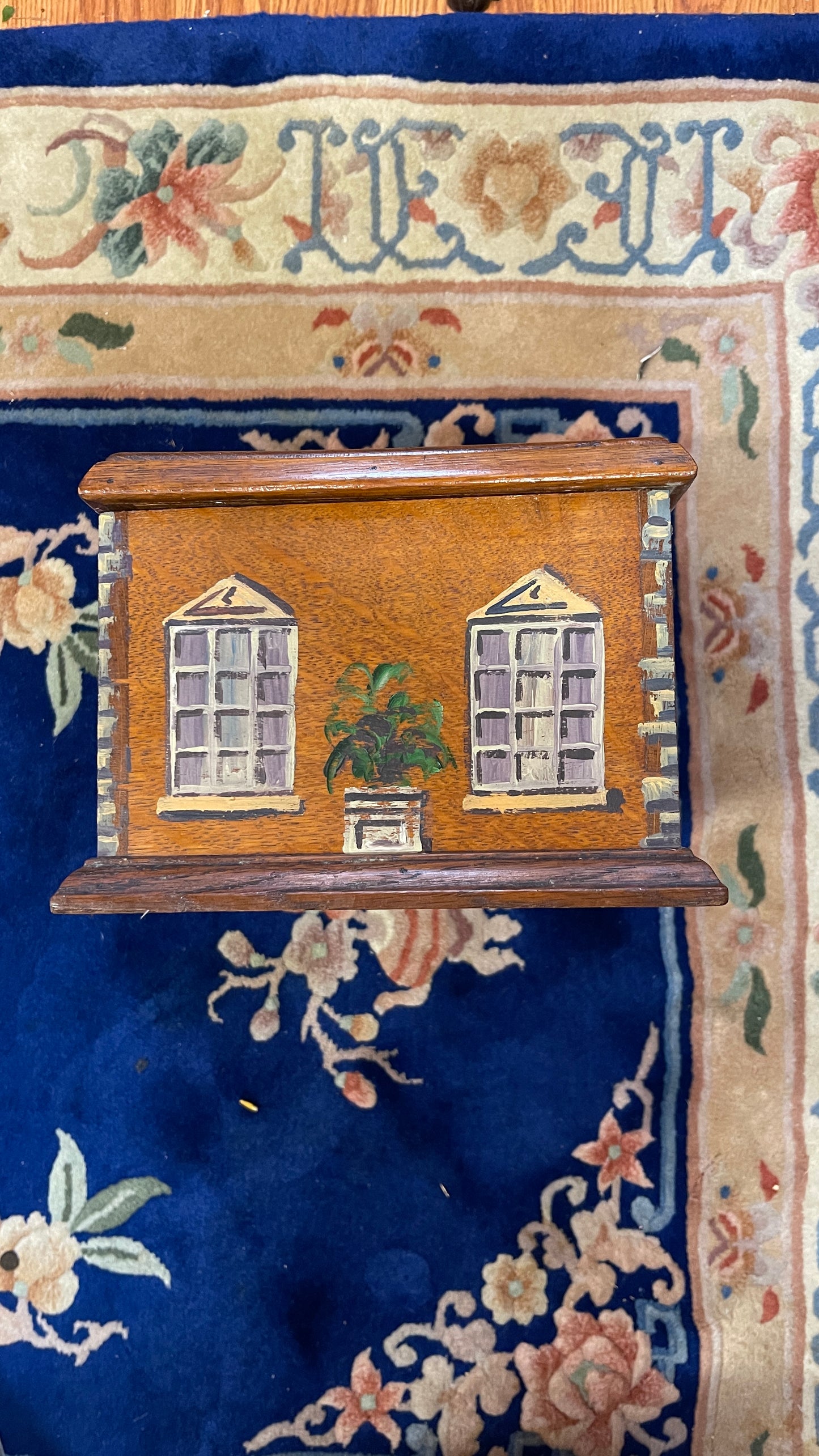 English House Facade Box, Ochre Manor House, Plants in Urns, Lilac Doors