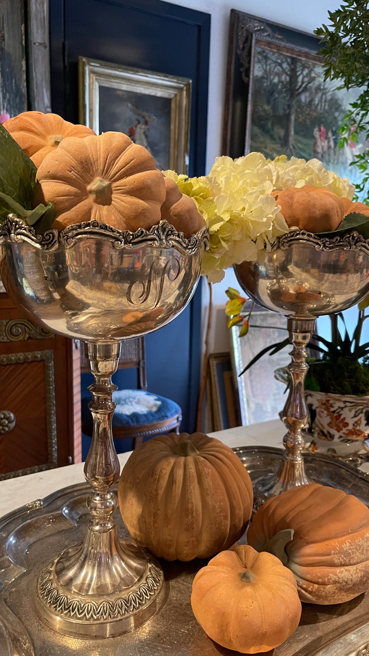 Pair of Vintage Silver-Plated Rococo Revival Pedestal Centerpiece Bowls, Estate Sourced