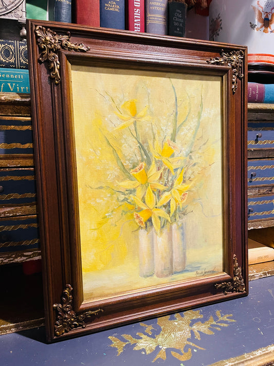 Vased Daffodils Original Painting, Acrylic on Board, Framed, Artist Signed