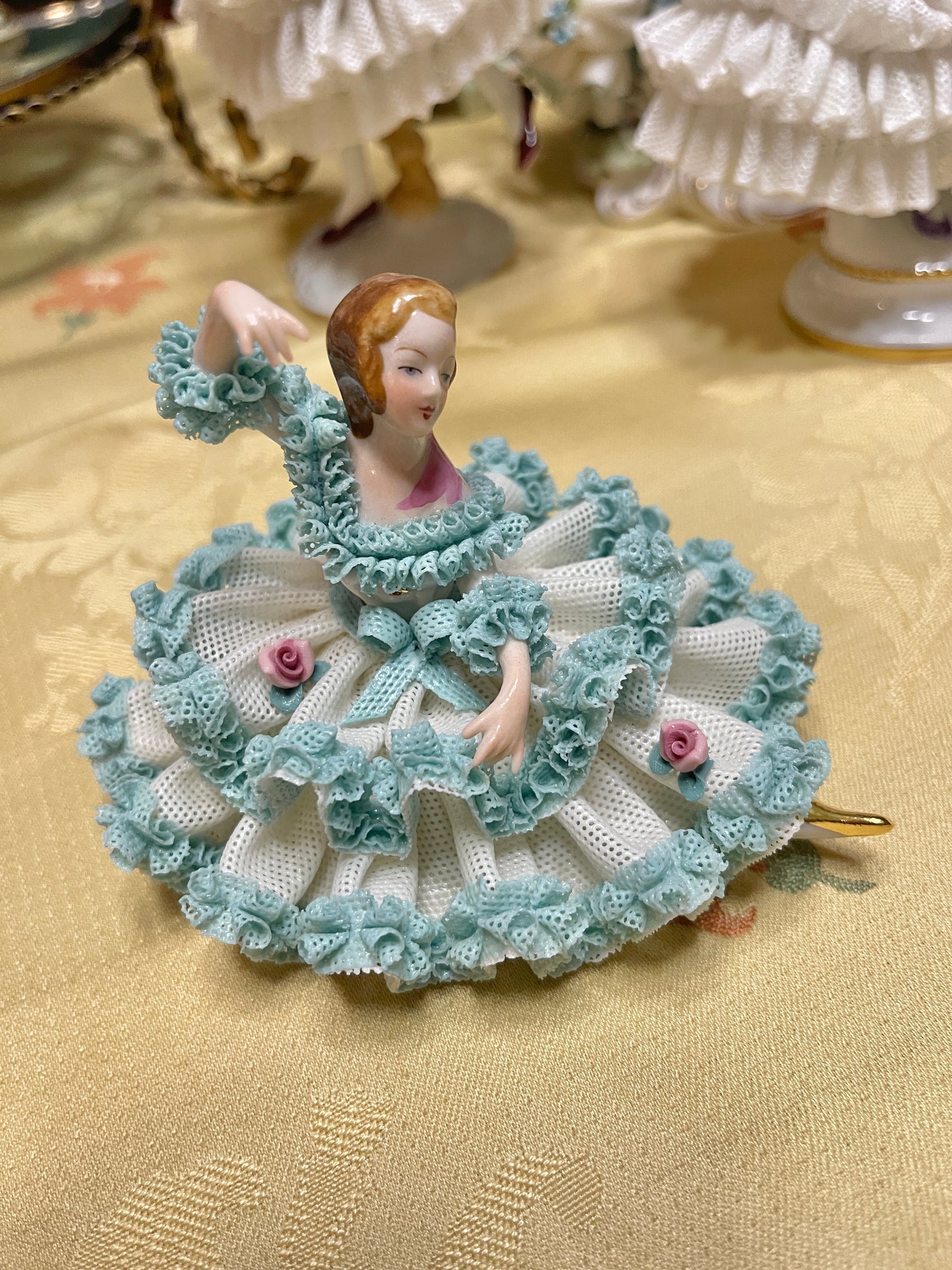 German Porcelain Dresden-Style Lace Dancer Figurine | Vintage European Porcelain 
Ballerina