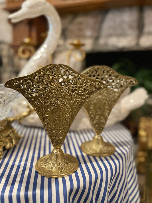 Ornate Gold Metal Vase, vintage Estate Decor