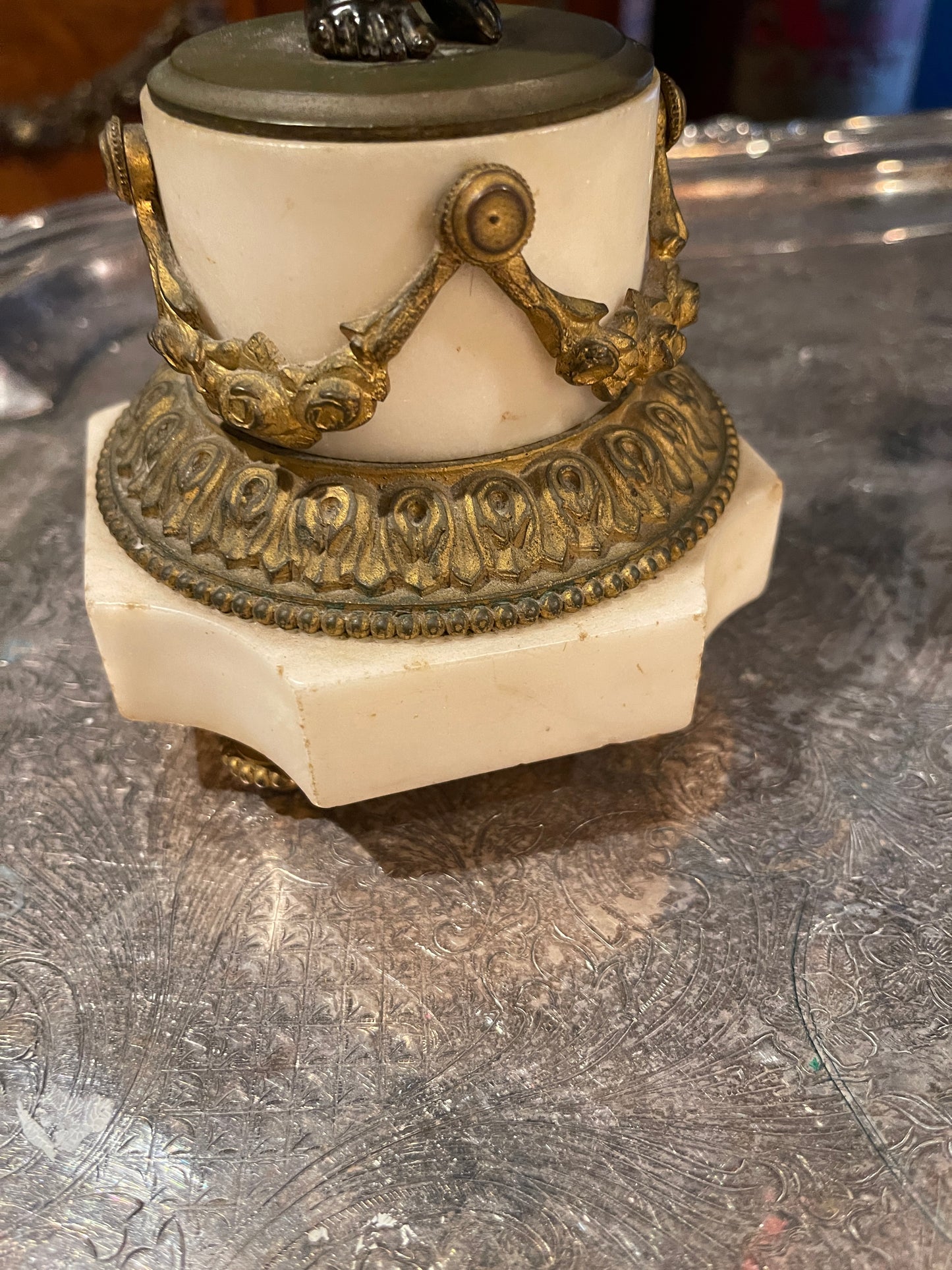 French Louis XVI Style Gilt & Patinated Bronze Putti Candelabra, 19th Century | Pair | Marble & Bronze
