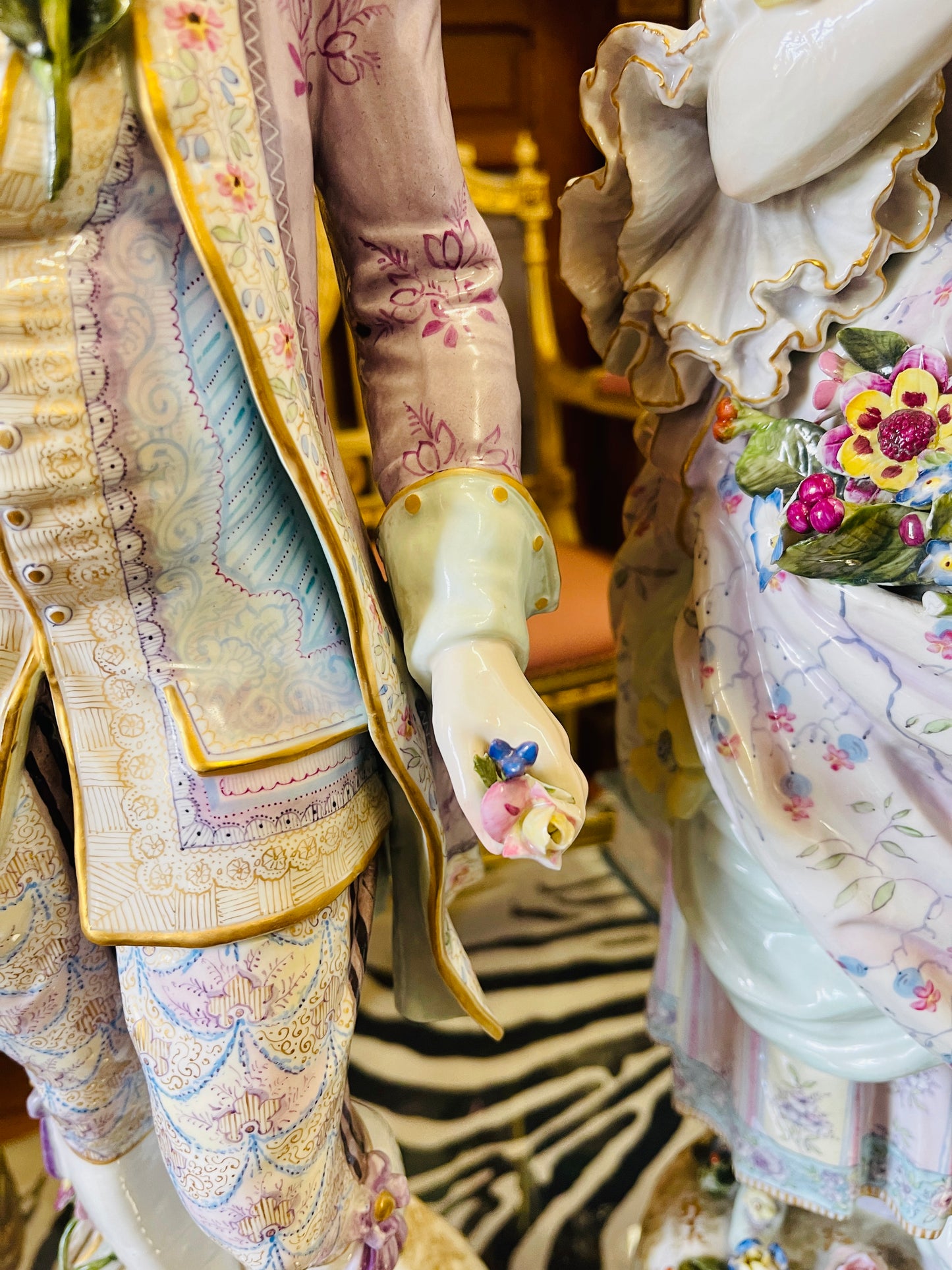 Monumental Pair of Meissen Porcelain Figural Statuettes|Hand-Painted | 24 Inches Tall