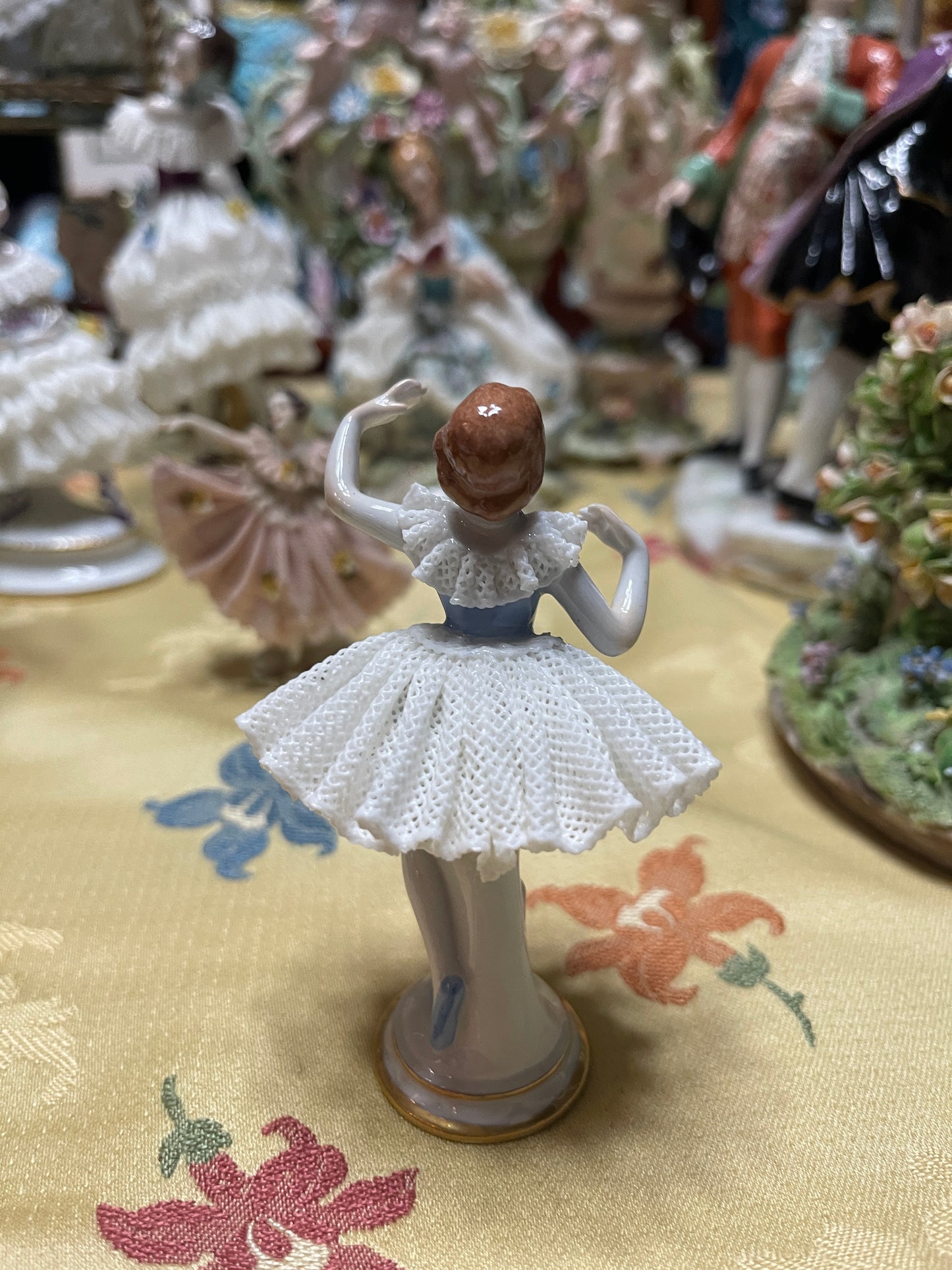 German Porcelain Dresden-Style Lace Dancer Figurine | Vintage European Porcelain in Light Blue and White