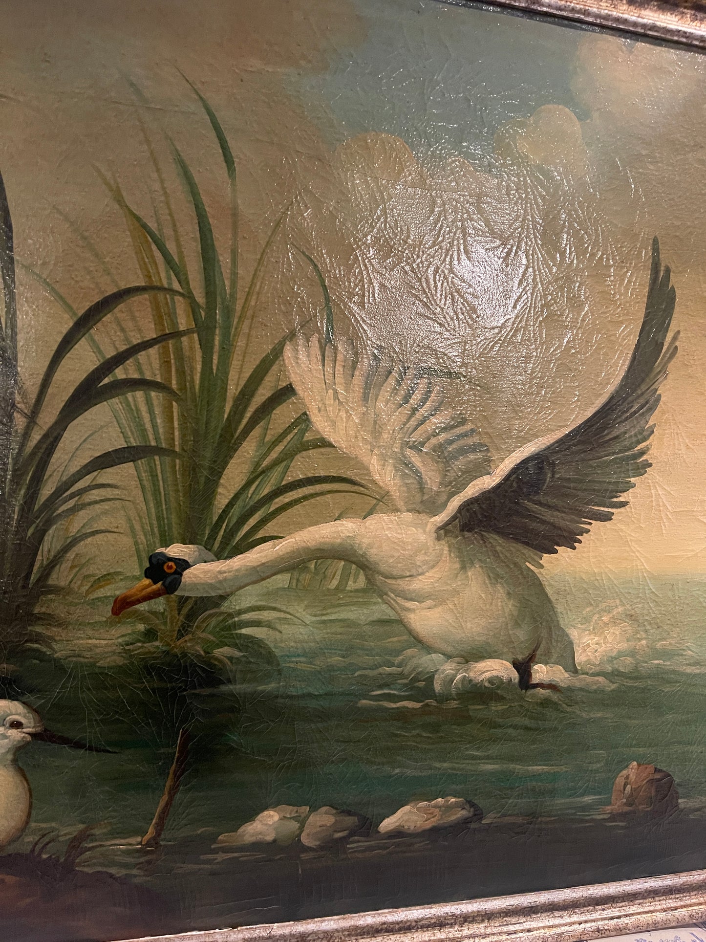 “White Swan” After Ira Monte (b.1918) , 32” x 48” , Vintage Heirloom Artwork