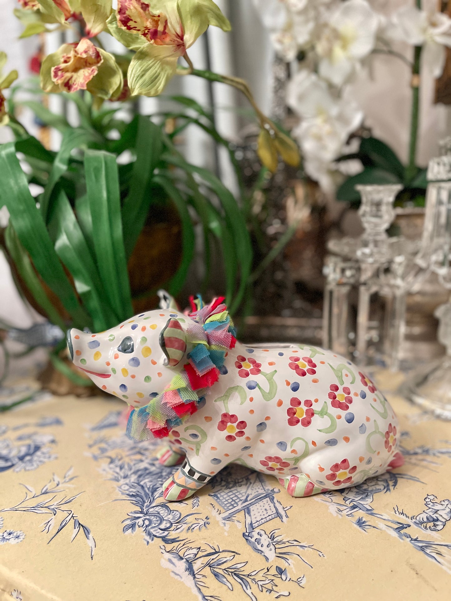 MacKenzie Childs Picadilly Piggy Bank, Whimsical Decor