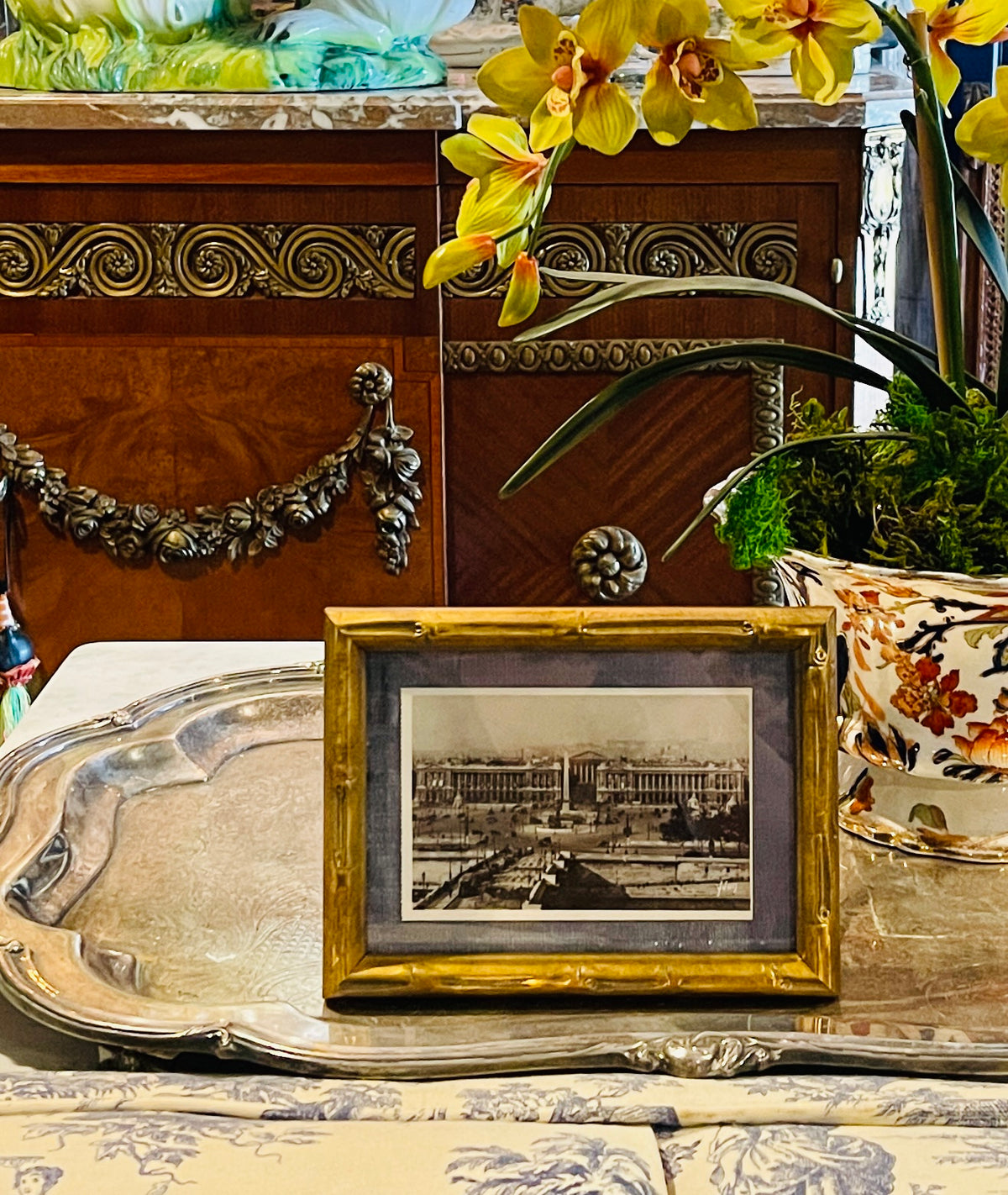 Antique Paris Postcard – Place de la Concorde General View in Gold Bamboo Frame,