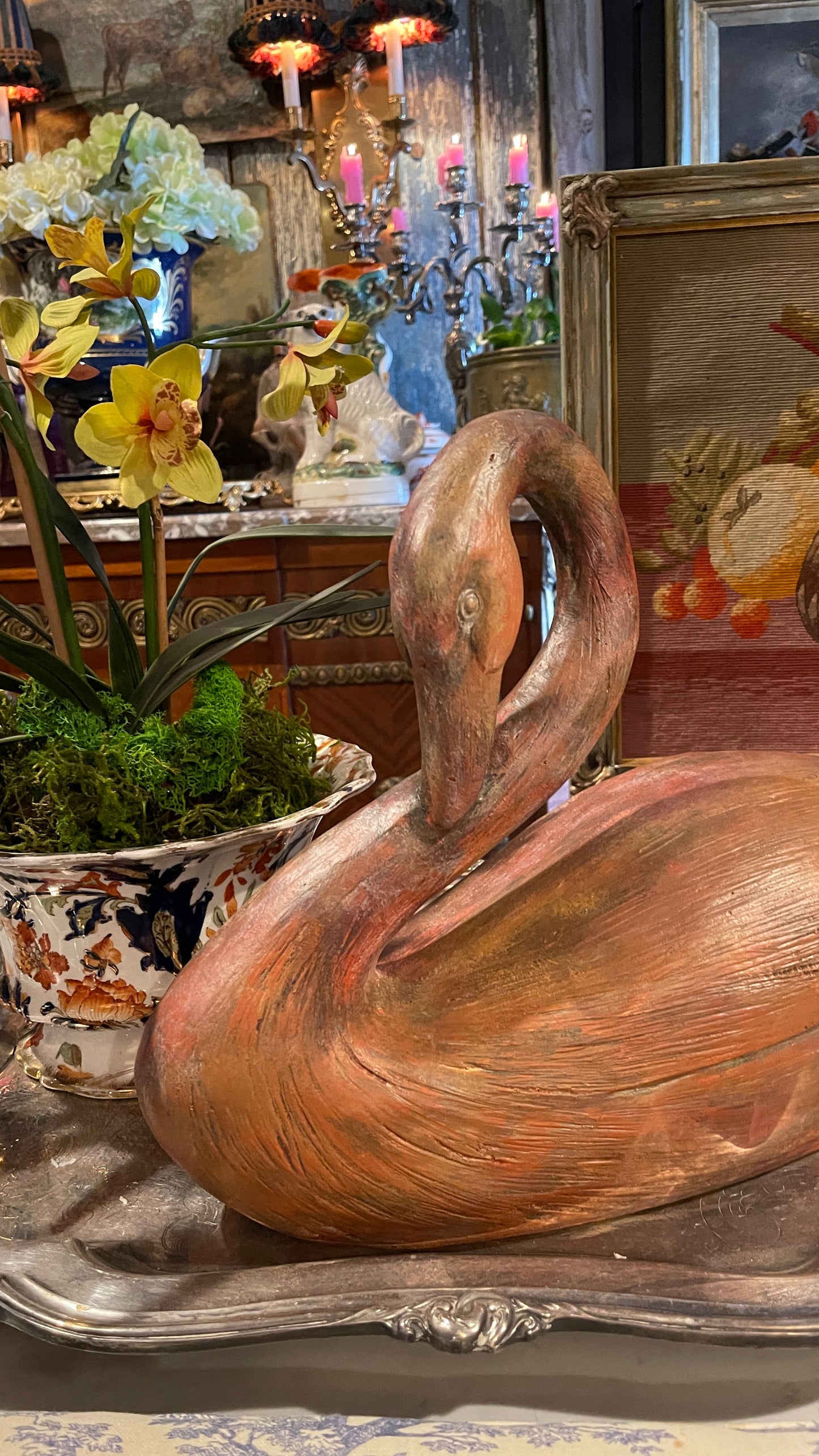Large Vintage Pottery Swan with Custom Terracotta Finish