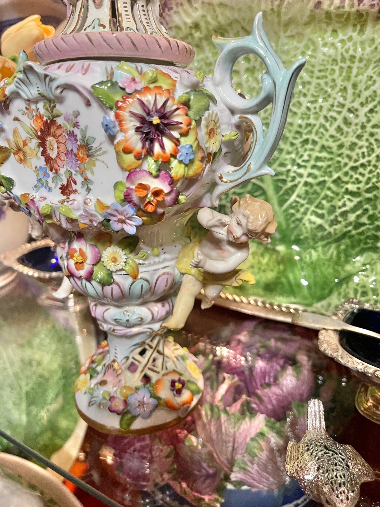 Antique Meissen Potpourri Urn with Cherubs | Floral Scene| German Porcelain | 12”