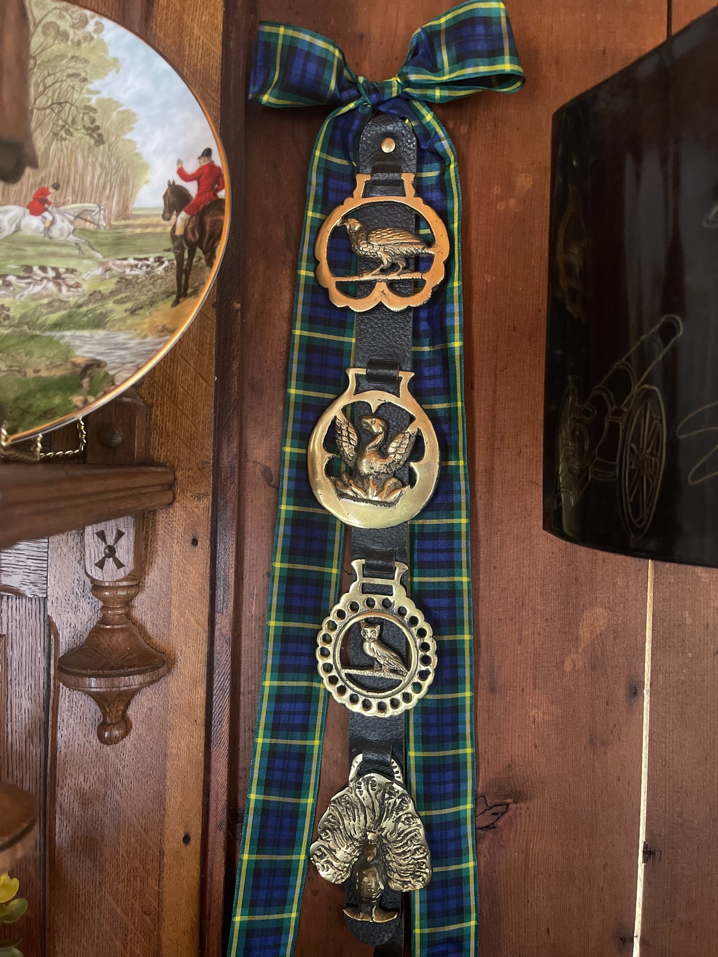 Vintage Leather Strap with Four Horse Brass pieces