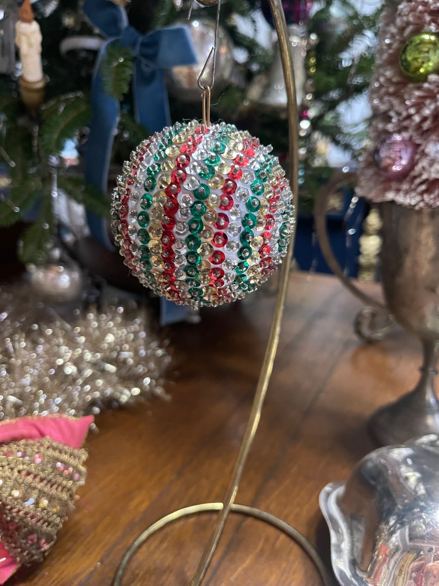Red, Green, Gold, and White Vintage Push Pin Christmas Ornament
