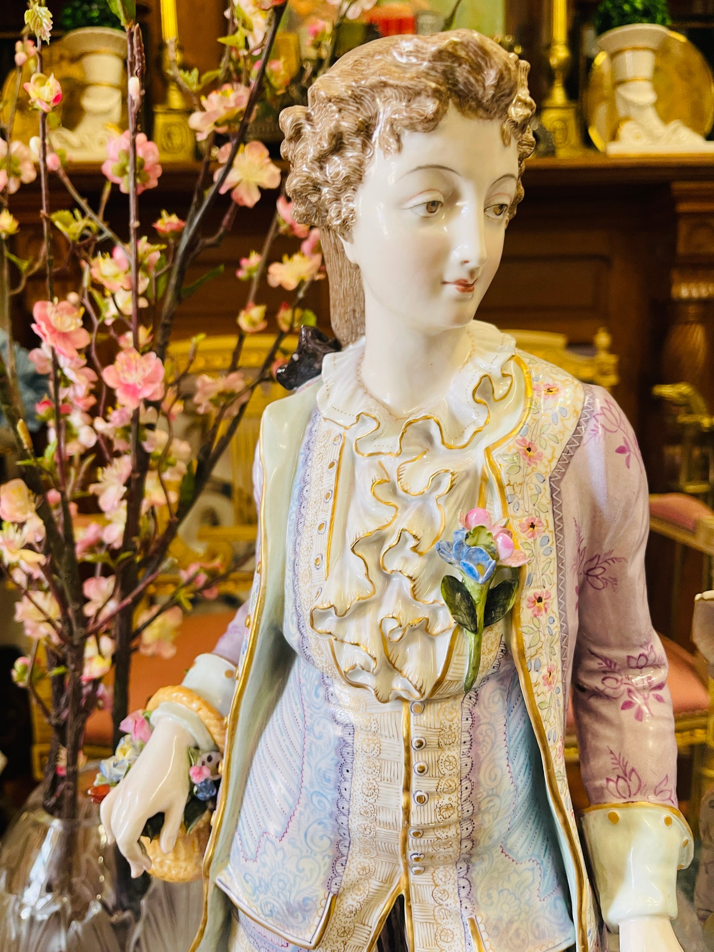 Monumental Pair of Meissen Porcelain Figural Statuettes|Hand-Painted | 24 Inches Tall