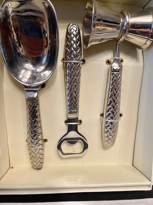 Vintage Ralph Lauren Equestrian Braid Stainless Barware Set, NIB