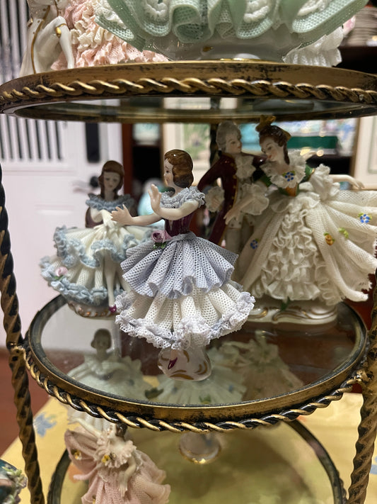 German Porcelain Dresden-Style Lace Dancer Figurine | Vintage European Porcelain 
in Lilac Lace