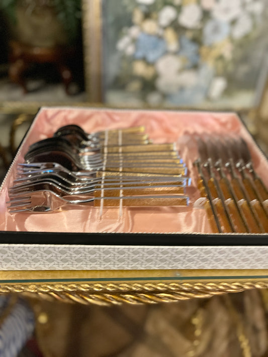 1980s German Remalux Stainless and 24kt gold plated Flatware, Service for 6