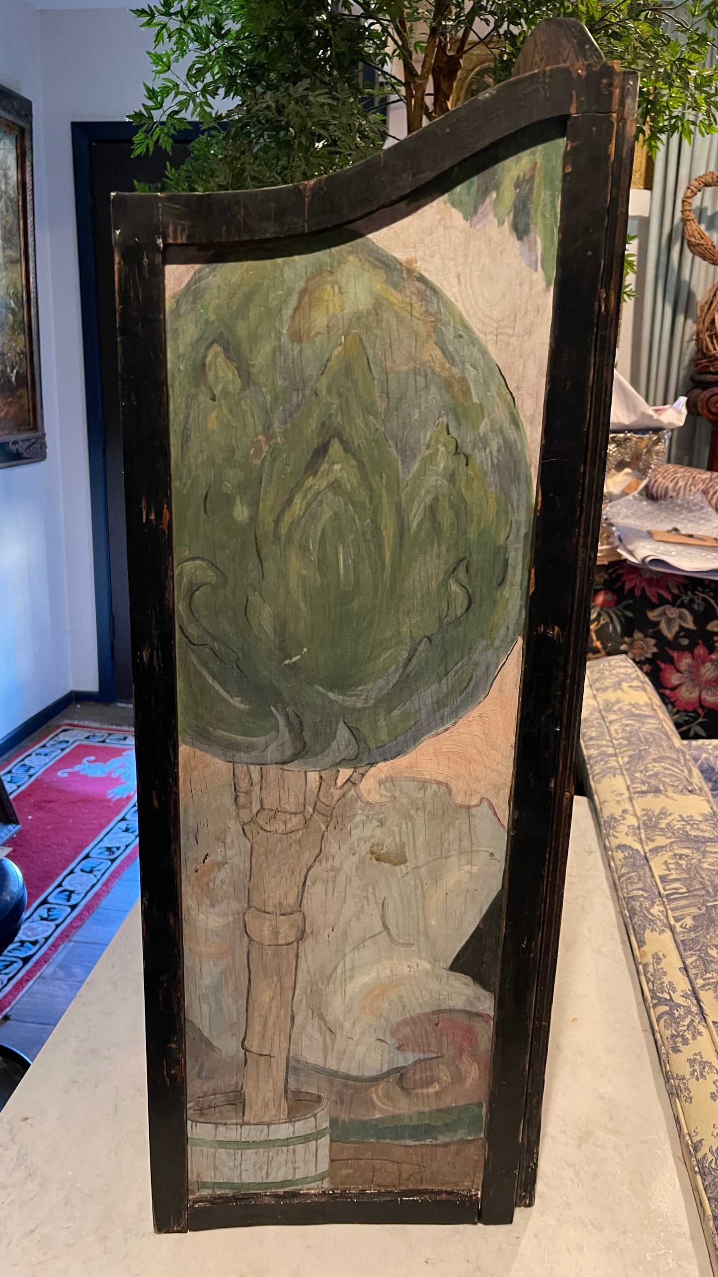 Early 20th Century Hand-Painted Storybook Fireplace Screen with Girl & Geese