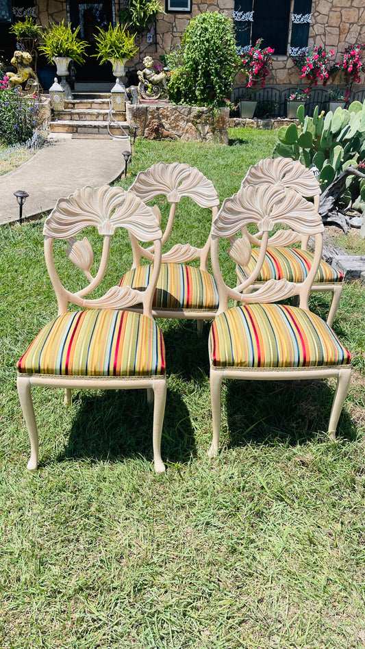 Vintage Italian Lotus Dining Chairs in the Manner of Phyllis Morris | Set of Four | Palm Beach Chic | Hollywood Regency